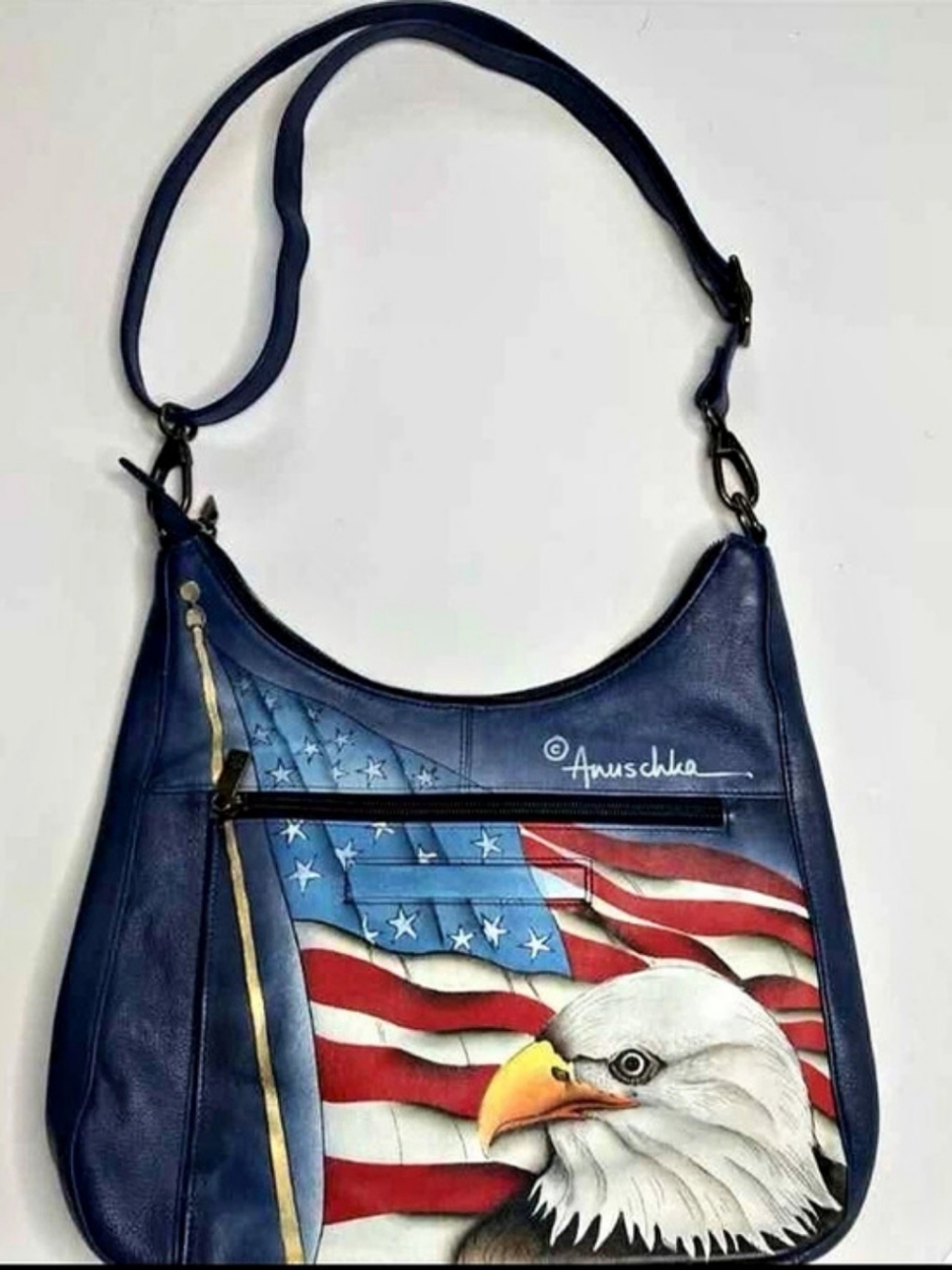 Anuschka Hand-Painted Leather Hobo with Coin Pouch - Stars and Stripes Stars and